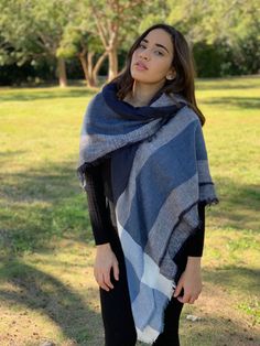 Navy Blue Plaid Blanket Scarf, Bridesmaid Shawl, Oversized Scarf, Personalized Scarf, Navy Shawl for Wedding, Shawls Wraps, Plaid Shawl by INTHEBAGDesign on Etsy Blue Fall Shawl, Navy Blue Blanket, Shawl For Wedding, Blue Plaid Blanket, Bridesmaid Scarves, Scarf Outfit Winter, Plaid Wedding, Personalized Scarves, Tartan Plaid Scarf