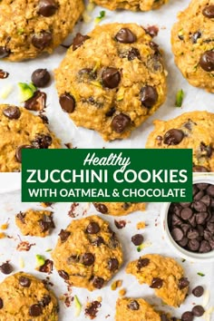 healthy zucchini cookies with oatmeal and chocolate chips in the middle