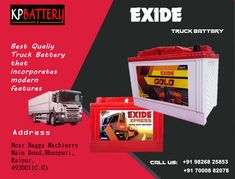 an advertisement for the exide truck battery and its packaging is shown in this ad