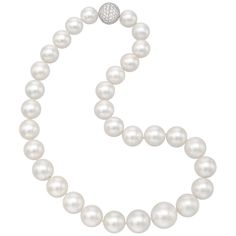 South Sea Pearl Necklace with Pavé Diamond Clasp | See more rare vintage More Necklaces at https://www.1stdibs.com/jewelry/necklaces/more-necklaces South Sea Pearl Necklace, Diamond Tiara, Diamond Bows, Special Necklace, Sea Pearl, Silk Cord, Modern Necklaces, Station Necklace, Solitaire Pendant