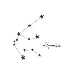 the zodiac sign aquarius is drawn in black ink on a white background with stars