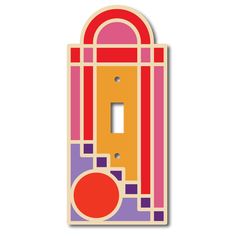 a colorful light switch plate cover with an abstract design in pink, orange and yellow