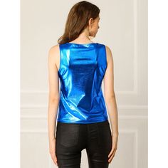 Stand out in the crowd with this metallic tank top, and add a sleek addition to your after-hours wardrobe. Cut to a sleeveless design, this piece is designed in a metallic finish, working well when layered under a leather jacket as you move from day to night. This tank topped with multiple colors is a good outfit for going to clubs and nightclubs, and it also catches the people's eyes in the crowd, which makes you more shinny. High Neck Tank Top, High Neck Tank, U Neck, Workout Tank Tops, Halloween Women, Chic Woman, Tank Top Cami, Cami Tanks, Sleeveless Tank Top