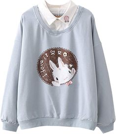 Packitcute Cute Pullover Sweatshirts for Women Long Sleeves Cotton Bunny Patchwork Spring Autumn Fake Two Pieces Thin Tops Pastel Harajuku, Bunny Print, Winter Hoodies, Cute Sweatshirts, Comfy Sweatshirt, Street Dance, Anime Hoodie, Print Sweatshirt, Pink Sweatshirt