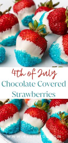 chocolate covered strawberries with red, white and blue sprinkles on top