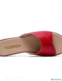 OrcaJump - Chaussures de Confort Femme Pantoufles Open Toe Talon Plat PU Cuir Loafer Spring Summer Solide Cou Casual Slip-on Heels With Rubber Sole, Casual Flat Bottom Sandals For Spring, Casual Flat Sandals For Spring, Casual Spring Slippers With Round Toe, Casual Round Toe Slippers For Spring, Red Slip-ons For Summer, Red Closed Toe Slip-ons For Spring, Comfortable Slide Slip-ons For Spring, Comfortable Round Toe Slippers For Spring