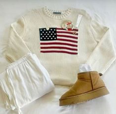 Brandy Clothes Aesthetic, Brandy Melville American Flag Sweater, American Flag Sweater Aesthetic, Brandy Outfits Aesthetic, November Clothes, American Flag Sweater Outfit, Flag Sweater Outfit, Ralph Lauren American Flag Sweater, Brandy Outfits