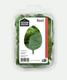 a package of basil leaves on a white background