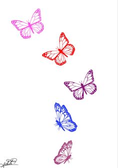 three colorful butterflies flying in the air