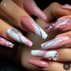 Pink Marble Nail Designs, Ballet Nails, Marble Nail Designs, Marble Nail, Blue Acrylic Nails, Brown Marble, Beige Nails