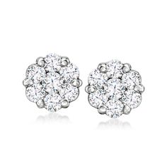 Ross-Simons - 1.00 ct. t. w. Diamond Cluster Earrings in 14kt White Gold. There are few sights more spectacular than dazzling diamond clusters! Our scintillating earrings present 1.00 ct. t. w. round brilliant-cut diamonds in lush arrangements of endless sparkle. Finely crafted in polished 14kt white gold. Post/clutch, diamond cluster earrings. Diamond birthstones are the perfect gift for April birthdays. Cluster White Gold Diamond Earrings For Anniversary, Sterling Silver Cluster Diamond Earrings For Anniversary, White Gold Cluster Earrings With Prong Setting, Classic Cubic Zirconia Cluster Earrings, Anniversary Cluster Diamond Earrings, White Gold Cluster Earrings With Brilliant Cut, Classic Platinum Cluster Earrings For Anniversary, White Brilliant Cut Cluster Earrings, Fine Jewelry Cluster Earrings With Pave Setting