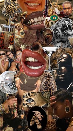 a collage of photos with different people and animals on them, including an image of a woman's face