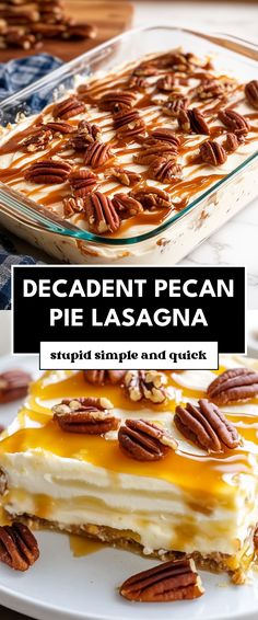 Image for Decadent Pecan Pie Lasagna Layered Pecan Pie, Pecan Delight Dessert, Pecan Pie Lasagna Recipe, Pecan Pie Lasagna, Lasagna Dessert Recipes, Pecan Pie Trifle, Pecan Cream Pie Recipe, Chocolate Lasagna Dessert, Pecan Cream Pie