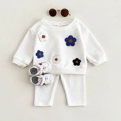 Cotton Sets For Playtime In Fall, Cozy Playtime Sets For Fall, Cute White Sets For Fall, White Sets For Loungewear In Fall, White Loungewear Set For Fall, White Fall Loungewear Sets, Cozy Cotton Sets For Fall, Playful White Sweatshirt For Loungewear, White Sweatshirt For Playwear In Fall