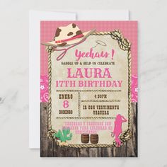 a pink and brown birthday party with cowboy hats