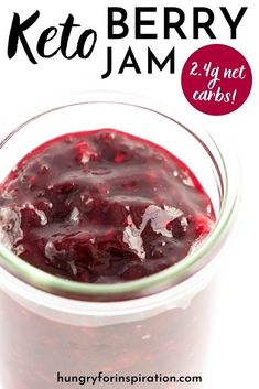 keto jam in a glass bowl with text overlay that reads, how to make keto berry jam