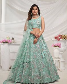 Pastel Blue Lehenga, Lehenga Crop Top, Reception Gown