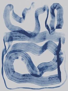 an abstract blue painting with wavy lines