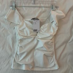 White Blouse From H&M - New With Tag Feminine H&m Tops For Spring, Elegant H&m Tops For Day Out, H&m Spring Stretch Tops, H&m Stretch Tops For Spring, Chic Summer Tops From H&m, Chic H&m Summer Tops, Feminine H&m Tops For Day Out, Fitted White Top From H&m, H&m Stretch Summer Tops