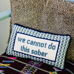 Sober Needlepoint Pillow - Furbish Studio Cassie Core, Funny Needlepoint, Needlepoint Finishing, Needlepoint Projects, Dark Blue Velvet, Furbish Studio, Embroidery Pillow, Personalized Bow, Needlepoint Pillow