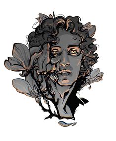 a drawing of a woman with curly hair