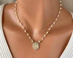 Gold Mary Miraculous Necklace Pearl Necklace Choker Gold Filled Religious Women Catholic Jewelry Bridal Necklace Virgin Mary Gift - Etsy Necklace Choker Gold, Pearl Necklace Choker, Wishlist Ideas, Xmas Wishlist, Choker Gold, Catholic Jewelry, Jewelry Bridal, Necklace Pearl, Necklace Choker