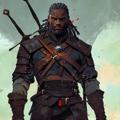 a man with dreadlocks holding two swords