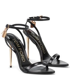 Featuring lock charms at the ankle fastenings that complete the narrow metal stiletto heels, the aptly-named Padlock sandals from Tom Ford will imbue cocktail-ready looks with a tough-luxe twist. Made from leather, the pair is open-toed and secures with classic buckle fastenings. | Tom Ford Padlock leather sandals Tom Ford Heels, Tom Ford Shoes, Heels Aesthetic, Black Toms, Heels Classy, Designer Heels, Ankle Straps, Heeled Sandals, High Heel Sandals