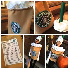 the starbucks bag is made to look like it's being used as a costume