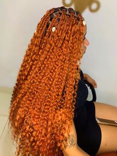 cor 350# - cachos bio fibra da Fashion Classic, modelo: fogosa, cor: ruiva✨ African American Braids, Loose Braids, Boho Braids, Redhead Girl, Plaits, Beauty Hair