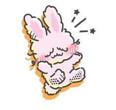 a drawing of a pink bunny sleeping on its back with stars coming out of it