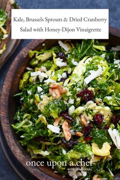 kale, brussels sprouts and dried cranberry salad with honey - dijon vinaigrete