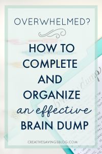 the words how to complete and organize an effective brain dump on top of a pile of papers