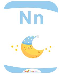 the letter n is for moon with stars on its head and it's name