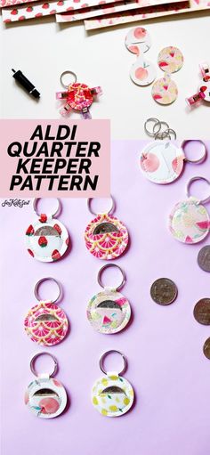 some paper plates and scissors on a table with the words aldi quarter keeper pattern