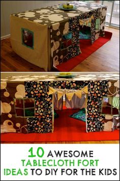 the tablecloth fort has been made to look like it is being used as a child's play house