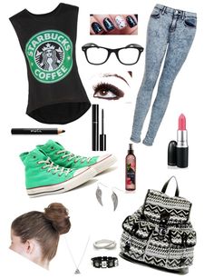 "Starbucks outfit!!!" by lucy-marlow ❤ liked on Polyvore Starbucks Dress Code, Cute Outfits For Work, Star Bucks, Bleached Jeans, Outfits For Work, Pattern Shirt