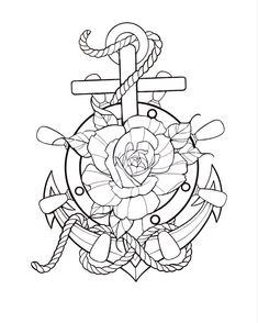 an anchor and roses tattoo design