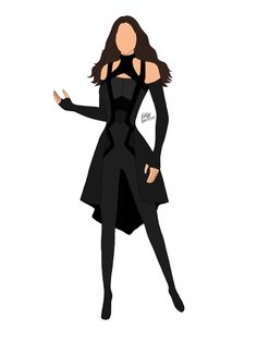 a drawing of a woman in black clothes