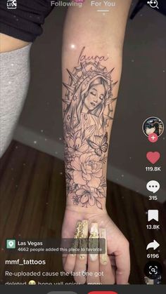 Cross And Rosery Tattoos, Virgen Mary Tattoo For Women Sleeve, Tattoo Ideas Virgin Mary, Angel Half Sleeve Tattoo For Women, Virgin Mary And San Judas Tattoo, Virgin Mary With Rosary Tattoo, Virgin Mary Drawing Tattoo, Virgin Mary Arm Tattoo, La Virgencita Tattoo