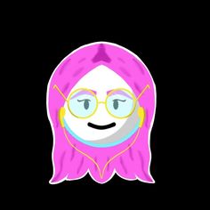 a cartoon girl with pink hair and glasses