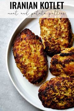 three pieces of food on a plate with text overlay that reads, how to make italian kolet meat and potato patties