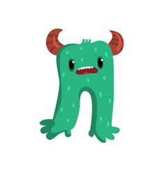 a cartoon green monster with horns on its head