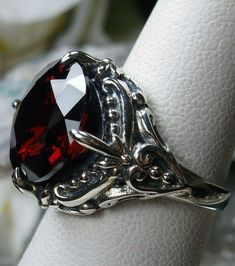 Garnet CZ Ring/ Solid Sterling Silver/ 6ct Round Cut Garnet Cubic Zirconia Silver Orb Victorian Filigree [Custom Made] Design#82 Black Gold Engagement Rings, Victorian Filigree, Edwardian Jewelry, Filigree Jewelry, London Blue Topaz Ring, Deco Art, Classy Jewelry, Sterling Silver Filigree, Filigree Ring