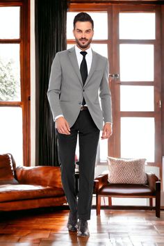 Introducing a Men Grey Coat With Black Pant 2-Piece Suit: Comfortable and Stylish Outfit for Any Occasion - Ethnic Jacket and Trousers With White Shirt", a perfect blend of style, comfort, and versatility. This premium suit set is meticulously crafted from high-quality lycra fabric to provide you with a sleek and contemporary look while ensuring maximum ease of movement. Whether you're attending a formal event, a business meeting, or a casual gathering, this suit is designed to meet your diverse Grey Jacket Black Pants Suit Men, Grey Jacket Black Pants Suit, Black Trousers Outfit Men Formal, Business Casual Sets With Welt Pockets And Long Sleeves, Grey Shirt Outfit Men, Grey Blazer Black Pants, Grey Jacket Black Pants, Business Suits Men, Posing Standing