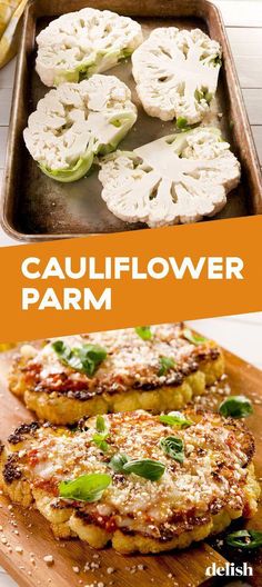 three different types of food are shown on the same plate as well as an advertisement for cauliflower