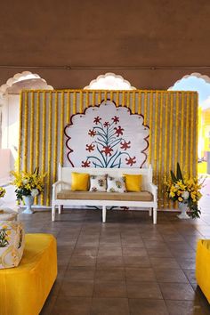 haldi backdrop Flex Backdrop, Fairmont Jaipur, Indian Wedding Deco, Haldi Wedding, Leaf Decor Wedding, Haldi Decoration Ideas, Hindu Wedding Decorations, Jaipur Wedding, Haldi Decor