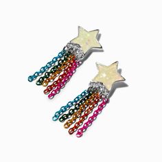 Claire's Glow in the Dark Shooting Star Stud Earrings Rainbow Star-shaped Jewelry With Star Charm, Multicolor Star-shaped Party Earrings, Multicolor Star Earrings For Parties, Multicolor Star Charm Jewelry For Party, White Star-shaped Earrings With Star Charm, Multicolor Star Earrings, White Star-shaped Nickel-free Earrings, Dark Earrings, Piercing Kit