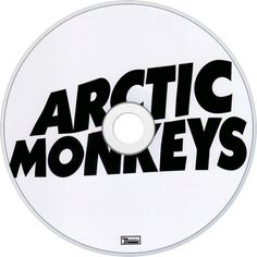 the arctic monkeys logo on a white cd disc with black and white lettering that reads arctic monkeys