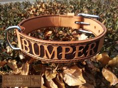 a leather bracelet with the word bumper engraved on it